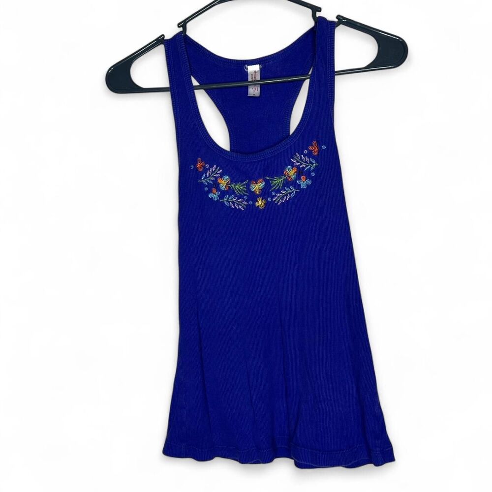 Vintage Y2K 2000s retro xhilaration Blue floral embroidered tank top butterfly